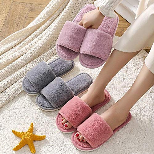 HUSHUI Forro Estilo Invierno Pantuflas,Pantuflas cálidas Planas Antideslizantes, Puntera Abierta cateron-Pink_44,Zapatillas Peluche Algodón Suave