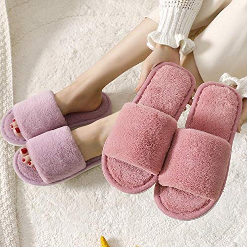 HUSHUI Forro Estilo Invierno Pantuflas,Pantuflas cálidas Planas Antideslizantes, Puntera Abierta cateron-Pink_44,Zapatillas Peluche Algodón Suave