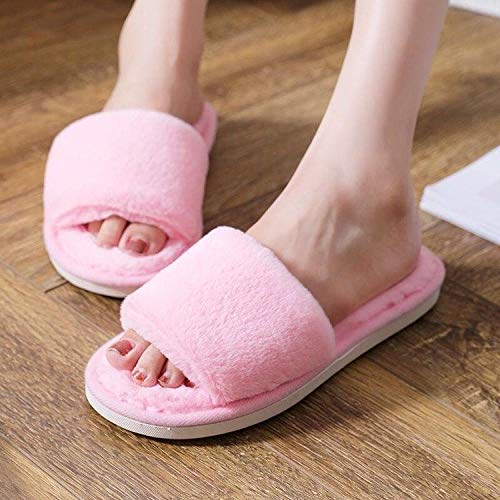 HUSHUI Forro Estilo Invierno Pantuflas,Pantuflas cálidas Planas Antideslizantes, Puntera Abierta cateron-Pink_44,Zapatillas Peluche Algodón Suave
