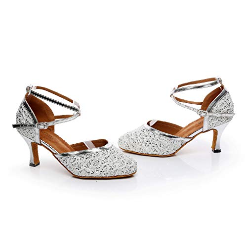 HUYUQU Bailar Zapatos De Las Señoras De Salón Y Baile Latino Para Antideslizantes Zapatos De Salón De Baile Internos Punta Cerrada De Tacón Alto,Silve(optional),41EU