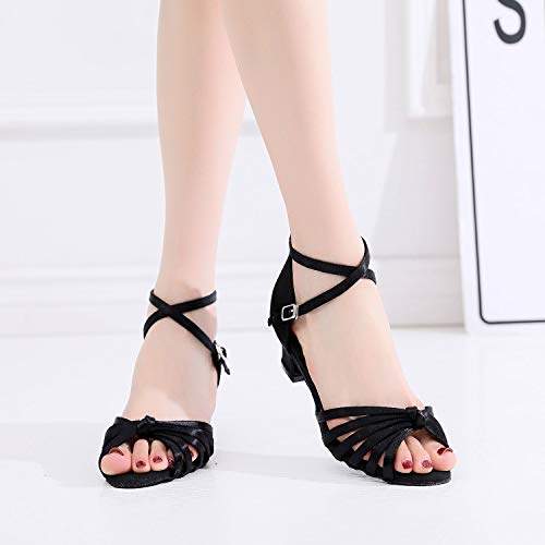 HUYUQU Satén De Las Señoras Sandalias De Tacones Altos De Rendimiento Salón De Baile Zapatos De Baile Latino - Suave y Cómodo Único Estándar Chacha Tango Zapatos De Baile,Heel:5cm,35EU