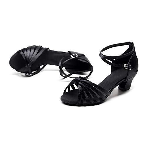 HUYUQU Satén De Las Señoras Sandalias De Tacones Altos De Rendimiento Salón De Baile Zapatos De Baile Latino - Suave y Cómodo Único Estándar Chacha Tango Zapatos De Baile,Heel:5cm,35EU