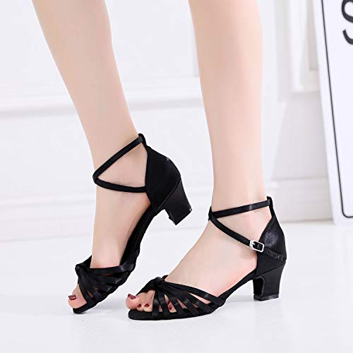 HUYUQU Satén De Las Señoras Sandalias De Tacones Altos De Rendimiento Salón De Baile Zapatos De Baile Latino - Suave y Cómodo Único Estándar Chacha Tango Zapatos De Baile,Heel:5cm,35EU