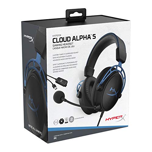 HyperX HX-HSCAS-BL/WW Cloud Alpha S – Casco para Gaming con tarjeta de sonido envolvente HyperX Virtual 7.1 y sonidos graves (Bass) ajustables