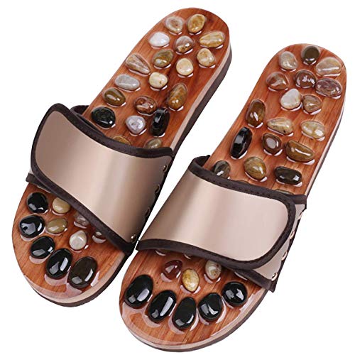 HYZXK Masajeador de pies Zapatillas Sandalias de Masaje, Chanclas de reflexología con Zapatos de Ducha Shiatsu de adoquines Naturales, Marrón, Adoquines L