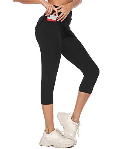 iClosam Pantalones de Falda de Tenis y Golf para Mujer Falda Deportivo con Bolsillos Tela Elástica（L,Negro）