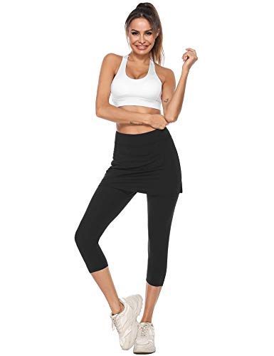iClosam Pantalones de Falda de Tenis y Golf para Mujer Falda Deportivo con Bolsillos Tela Elástica（L,Negro）