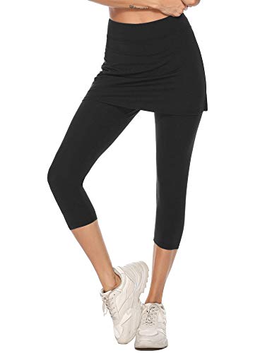iClosam Pantalones de Falda de Tenis y Golf para Mujer Falda Deportivo con Bolsillos Tela Elástica（L,Negro）