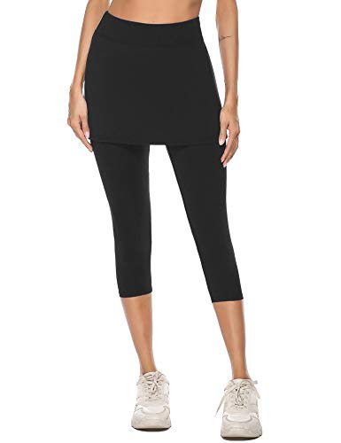 iClosam Pantalones de Falda de Tenis y Golf para Mujer Falda Deportivo con Bolsillos Tela Elástica（L,Negro）