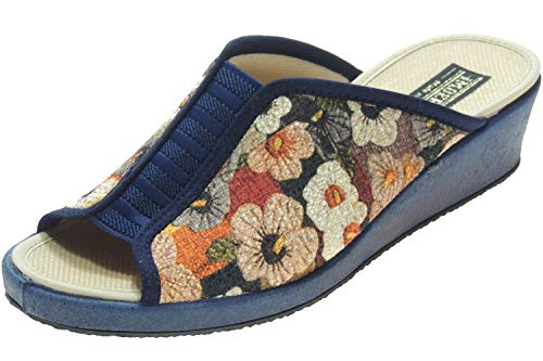 IMBERNON 612 Zapatilla Pinki Casa Mujer. Cuña 3.5CM. Planta Anatómica. Piso Goma. Elásticos Marino Talla 37