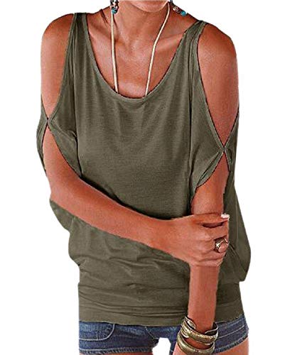 iMixCity Verano Camisas De Hombro Frío Blusas Tops del Batwing Camisetas sin Mangas Camiseta Casual Camiseta para Mujer (L, Verde)