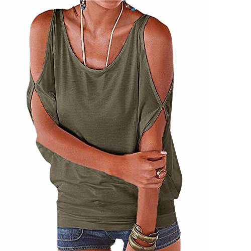 iMixCity Verano Camisas De Hombro Frío Blusas Tops del Batwing Camisetas sin Mangas Camiseta Casual Camiseta para Mujer (L, Verde)
