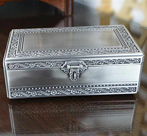 Infinite U estilo Vintage plata envejecida Simple Patterns rectangular tallada forma de pantalones de deporte para mujer/niña Joyero tamaño grande