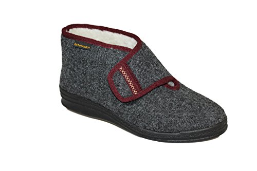 Intermax - Zapatillas de andar por casa para Mujer, forma de Botas con tira de cierre, lana virgen, de fieltro, color gris Antracita, color Negro, talla 40 EU