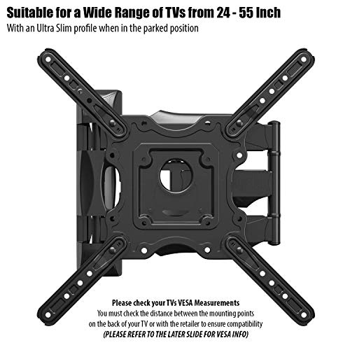 Invision Soporte de Pared para TV 24-55 Pulgadas - Inclinación y Giratoria – MAX VESA 400x400mm - Ultra Delgado para Pantallas LED, LCD, Plasma y Curvadas - Capacidad de Carga Máx 36,2 kg (HDTV-E)