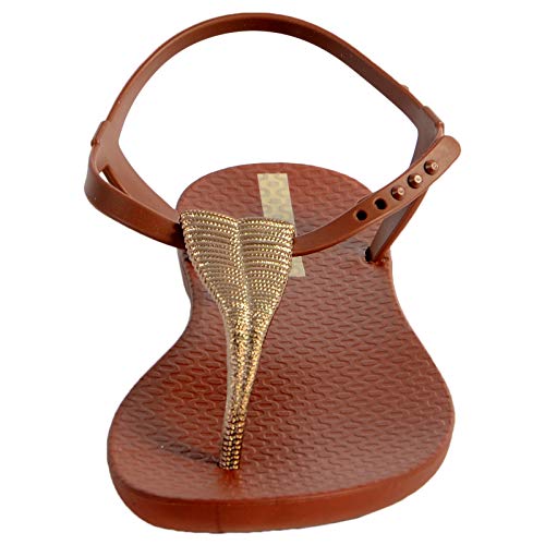 Ipanema Class Glam III 82862 - Sandalias de goma para mujer, con cierre de botón a presión, con tira entre los dedos, correa en el tobillo, diseño en T, color Marrón, talla 41/42 EU