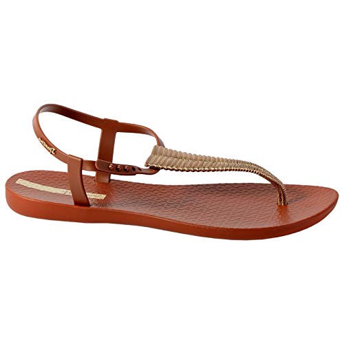 Ipanema Class Glam III 82862 - Sandalias de goma para mujer, con cierre de botón a presión, con tira entre los dedos, correa en el tobillo, diseño en T, color Marrón, talla 41/42 EU