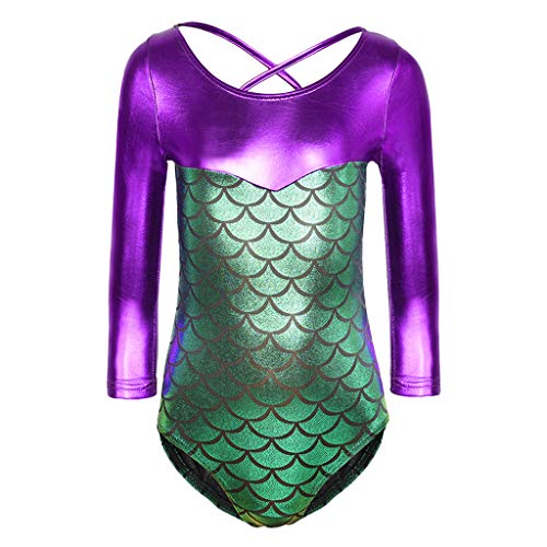 IPOTCH Leotardo de Gimnasia Maillot Traje de Bailarina Ropa de Danza de Ballet Mono de Mameluco Mangas Largas Forma de Pez para Niñas - Verde, 8 (7-8Y)