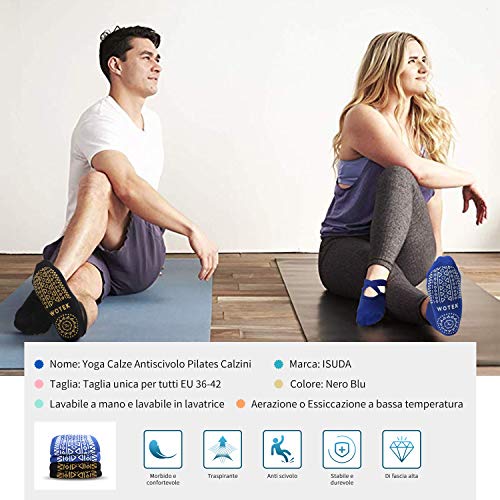 ISUDA Calcetines de Yoga Calcetines Antideslizantes Mujeres (2 Pares) - Calcetines de Yoga Rranspirables Calcetines - para Pilates, Yoga, Barre, Ballet, Danza, Fitness, Barefoot Dance - EU 36-42