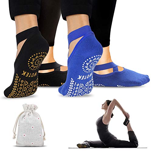 ISUDA Calcetines de Yoga Calcetines Antideslizantes Mujeres (2 Pares) - Calcetines de Yoga Rranspirables Calcetines - para Pilates, Yoga, Barre, Ballet, Danza, Fitness, Barefoot Dance - EU 36-42