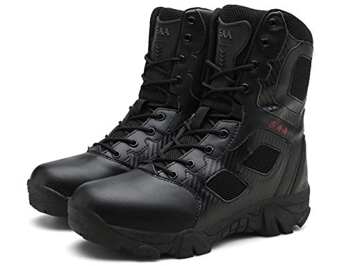 IYVW 5.AA068 Botas Militares con Cremallera,Commando Boots Zapatos de montaña,Botas tácticas de caña Alta Impermeables para Caminar,Botas Militares Unisex para Adultos Negro 43 EU