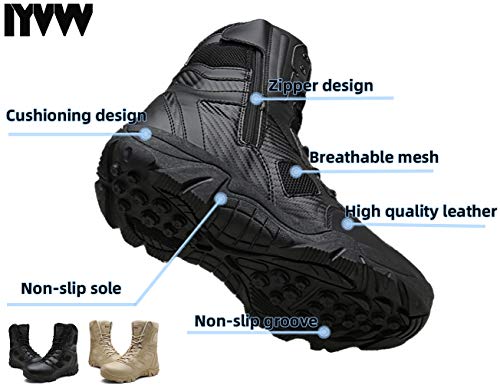 IYVW 5.AA068 Botas Militares con Cremallera,Commando Boots Zapatos de montaña,Botas tácticas de caña Alta Impermeables para Caminar,Botas Militares Unisex para Adultos Negro 43 EU