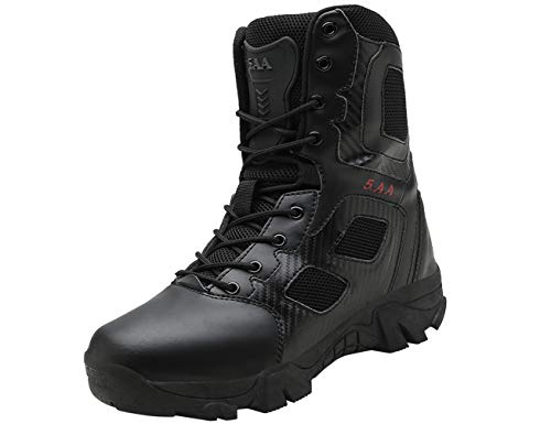 IYVW 5.AA068 Botas Militares con Cremallera,Commando Boots Zapatos de montaña,Botas tácticas de caña Alta Impermeables para Caminar,Botas Militares Unisex para Adultos Negro 43 EU