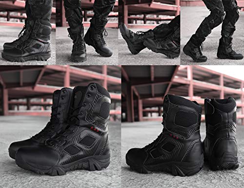 IYVW 5.AA068 Botas Militares con Cremallera,Commando Boots Zapatos de montaña,Botas tácticas de caña Alta Impermeables para Caminar,Botas Militares Unisex para Adultos Negro 43 EU