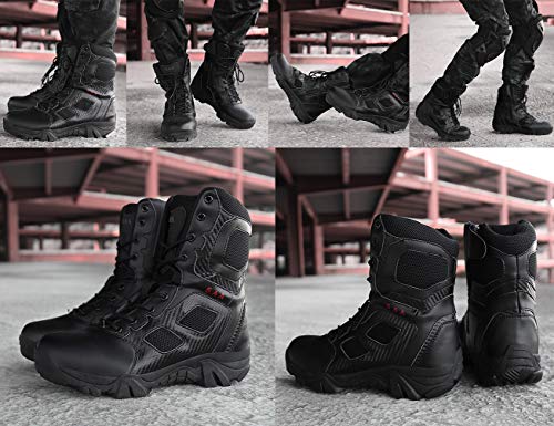 IYVW 5.AA068 Botas Militares con Cremallera,Commando Boots Zapatos de montaña,Botas tácticas de caña Alta Impermeables para Caminar,Botas Militares Unisex para Adultos Negro 43 EU