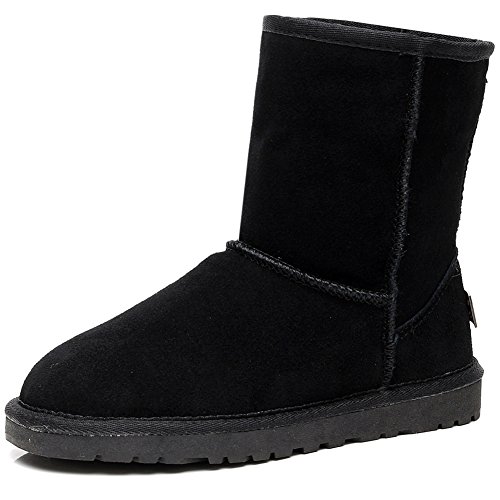 Jamron Clásico Mujer Muchachas Padre-Hijo Mitad de la Pantorrilla Ante Botas de Nieve Negro SN1025 EU38.5
