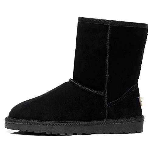 Jamron Clásico Mujer Muchachas Padre-Hijo Mitad de la Pantorrilla Ante Botas de Nieve Negro SN1025 EU38.5