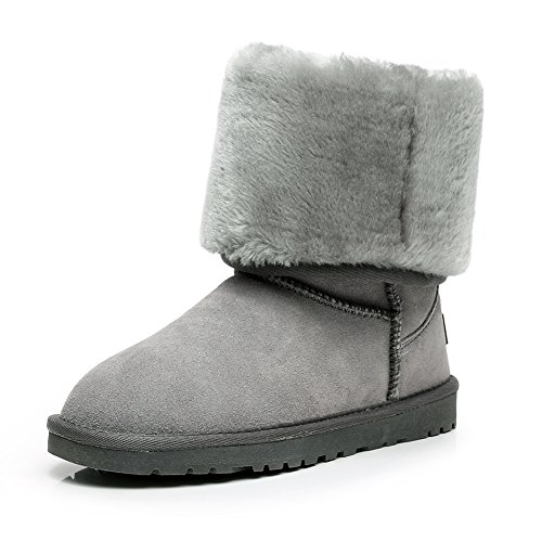 Jamron Mujer Clásico Bajo la Rodilla Térmico Ante Mitad Botas de Nieve Forro de Piel Sintética Gruesa Botas de Invierno Gris SN1015 EU38