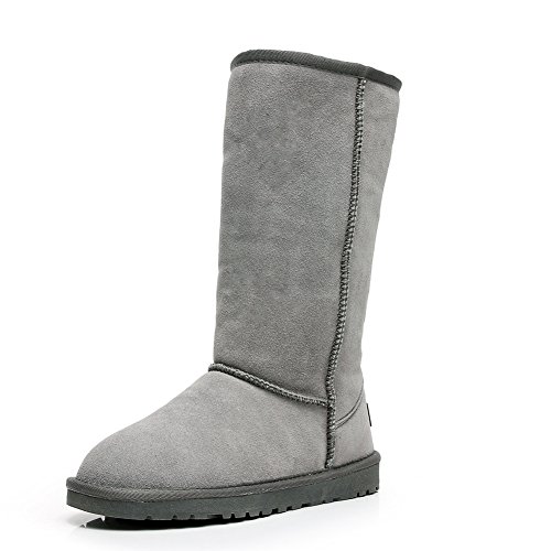 Jamron Mujer Clásico Bajo la Rodilla Térmico Ante Mitad Botas de Nieve Forro de Piel Sintética Gruesa Botas de Invierno Gris SN1015 EU38