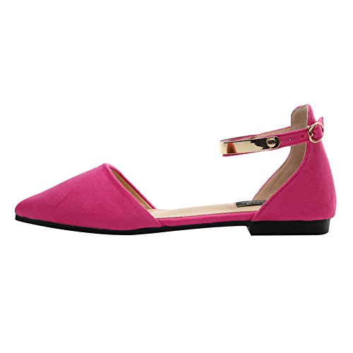 Jamron Mujer Dedo Punteado Terciopelo Bailarinas Elegante D'orsay Pumps Plano Zapatos de Vestir Fucsia SN02330 EU38.5