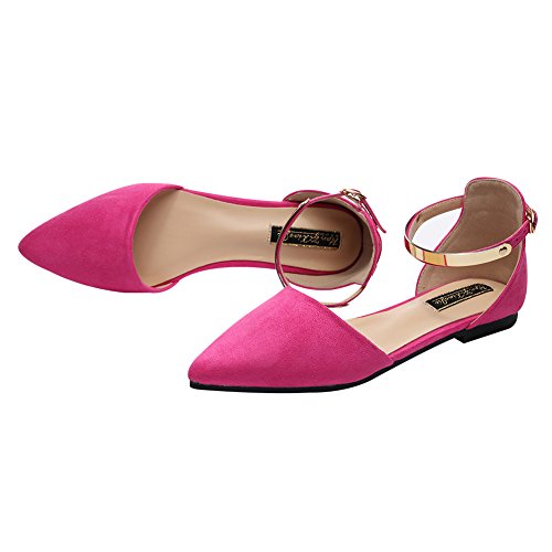 Jamron Mujer Dedo Punteado Terciopelo Bailarinas Elegante D'orsay Pumps Plano Zapatos de Vestir Fucsia SN02330 EU38.5