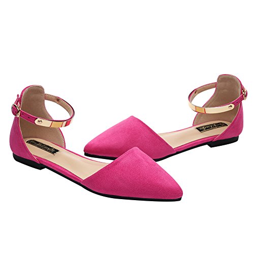 Jamron Mujer Dedo Punteado Terciopelo Bailarinas Elegante D'orsay Pumps Plano Zapatos de Vestir Fucsia SN02330 EU38.5
