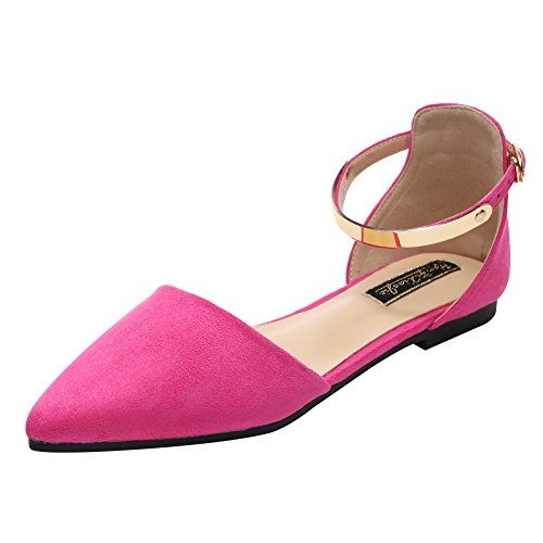 Jamron Mujer Dedo Punteado Terciopelo Bailarinas Elegante D'orsay Pumps Plano Zapatos de Vestir Fucsia SN02330 EU38.5