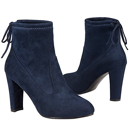 Jamron Mujer Falso Ante Elegante Tacón de Bloque Alto Botines Azul Marino SN02823 EU36