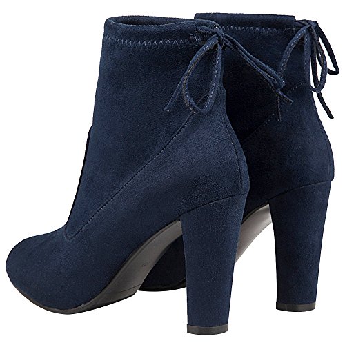 Jamron Mujer Falso Ante Elegante Tacón de Bloque Alto Botines Azul Marino SN02823 EU36