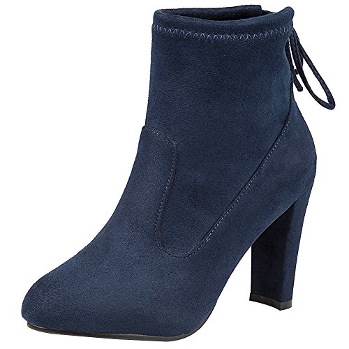 Jamron Mujer Falso Ante Elegante Tacón de Bloque Alto Botines Azul Marino SN02823 EU36