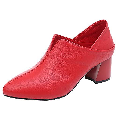 Jamron Mujer Minimalista Piel Suave Dedo del Pie Puntiagudo Tacón Medio Bloque Vestido Pumps Mulas Rojo SN02603 EU37
