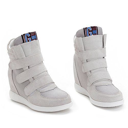 Jamron Mujer Moda Tacón de Cuña Oculto Zapatillas Zapatos del Elevador Cómoda Gamuza & Tela Zapatos de Deporte Gris 4791 EU38