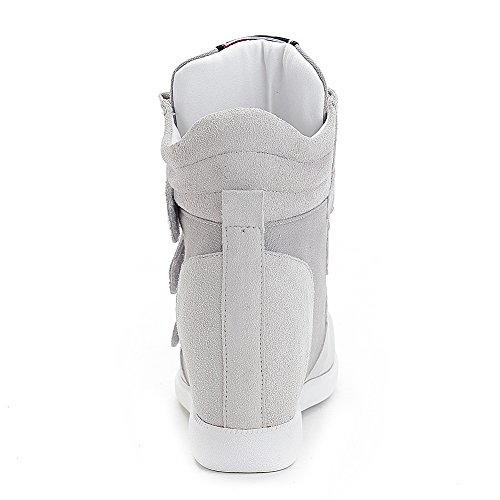 Jamron Mujer Moda Tacón de Cuña Oculto Zapatillas Zapatos del Elevador Cómoda Gamuza & Tela Zapatos de Deporte Gris 4791 EU38