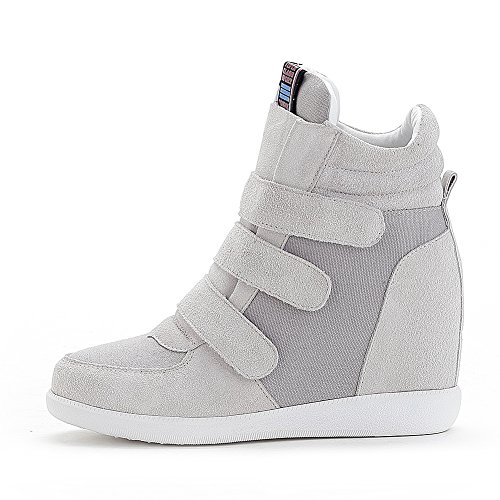 Jamron Mujer Moda Tacón de Cuña Oculto Zapatillas Zapatos del Elevador Cómoda Gamuza & Tela Zapatos de Deporte Gris 4791 EU38