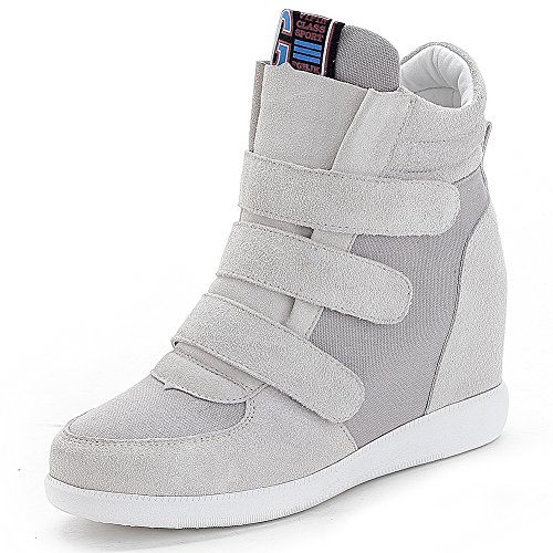 Jamron Mujer Moda Tacón de Cuña Oculto Zapatillas Zapatos del Elevador Cómoda Gamuza & Tela Zapatos de Deporte Gris 4791 EU38