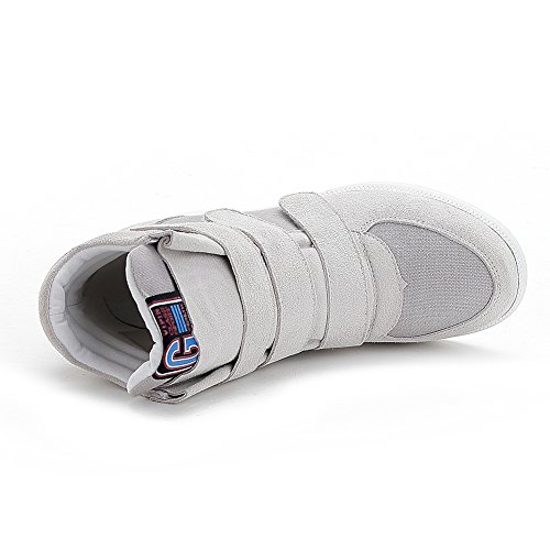 Jamron Mujer Moda Tacón de Cuña Oculto Zapatillas Zapatos del Elevador Cómoda Gamuza & Tela Zapatos de Deporte Gris 4791 EU38