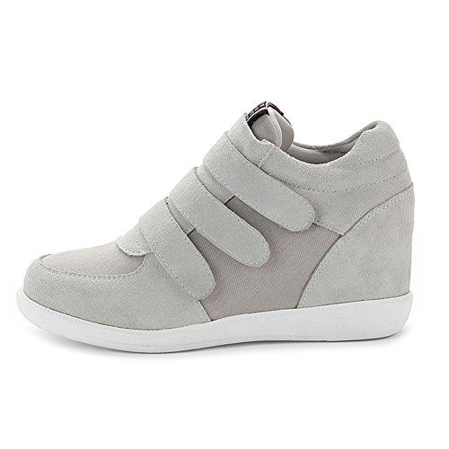 Jamron Mujer Moda Tacón de Cuña Oculto Zapatillas Zapatos del Elevador Cómoda Gamuza & Tela Zapatos de Deporte Gris 5516 EU38