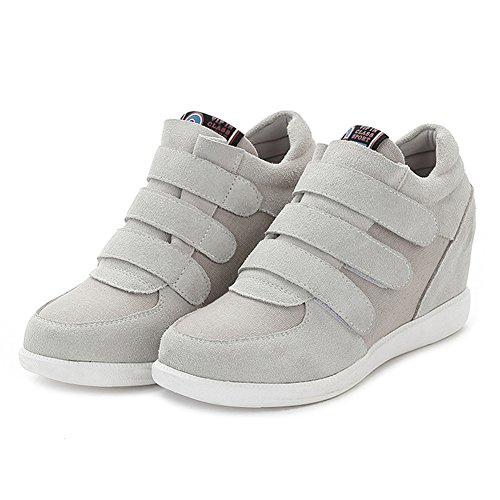 Jamron Mujer Moda Tacón de Cuña Oculto Zapatillas Zapatos del Elevador Cómoda Gamuza & Tela Zapatos de Deporte Gris 5516 EU38