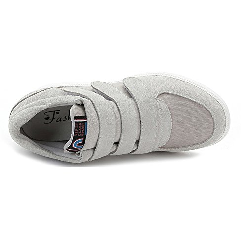 Jamron Mujer Moda Tacón de Cuña Oculto Zapatillas Zapatos del Elevador Cómoda Gamuza & Tela Zapatos de Deporte Gris 5516 EU38