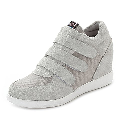 Jamron Mujer Moda Tacón de Cuña Oculto Zapatillas Zapatos del Elevador Cómoda Gamuza & Tela Zapatos de Deporte Gris 5516 EU38